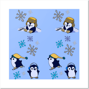 Penguins Ice Skating Pattern Posters and Art